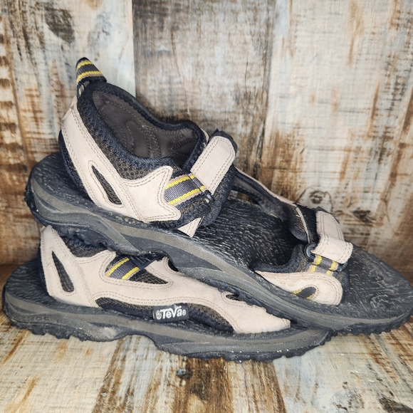 Teva Sandals Mens 11 Trail Hiking Ankle Strappy Flats 6702 Brown Leather Shoes - Picture 3 of 5